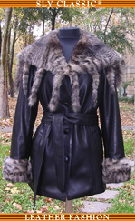 Női prémgalléros bőrkabát - Sly Classic Leather Fashion
