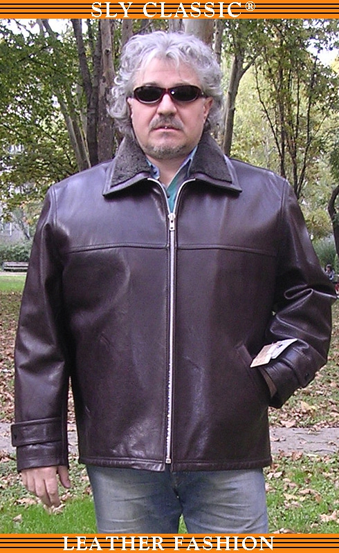 Férfi bőrkabát, bőrdzseki (irha gallér) - Sly Classic Leather Fashion